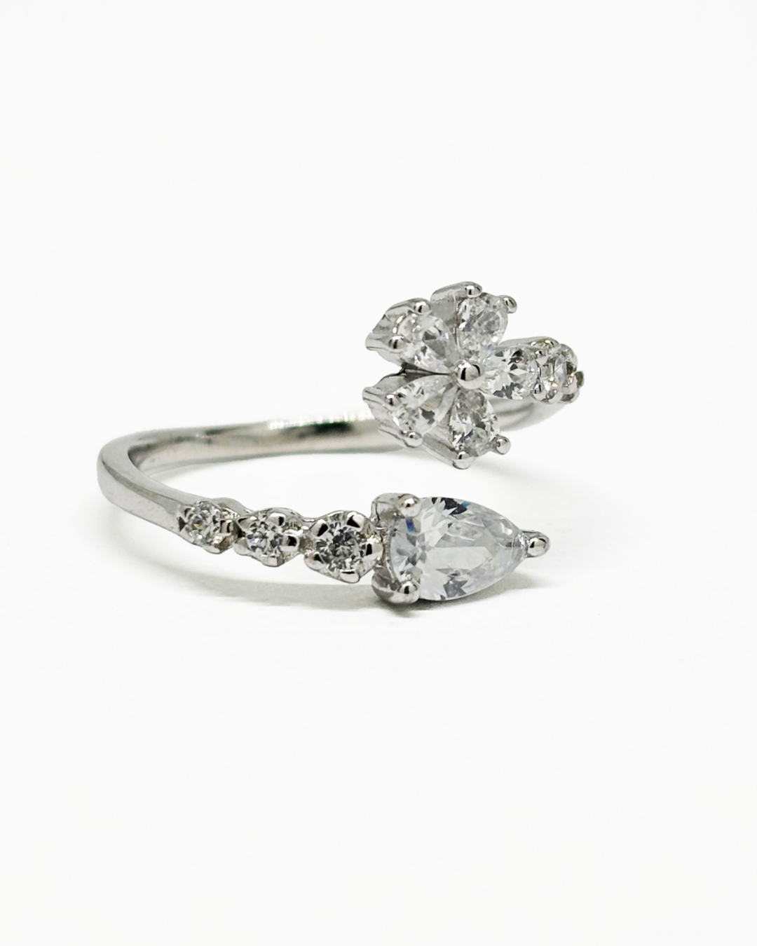 Floral Drop Silver Ring