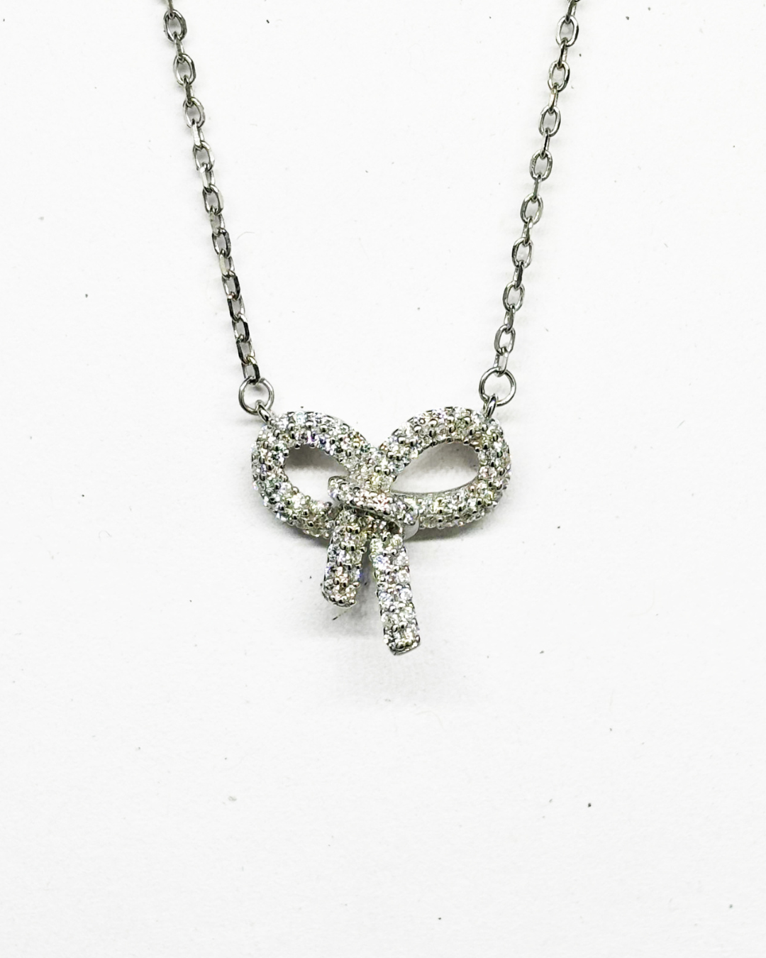 Bow Rhinestone Silver Necklace