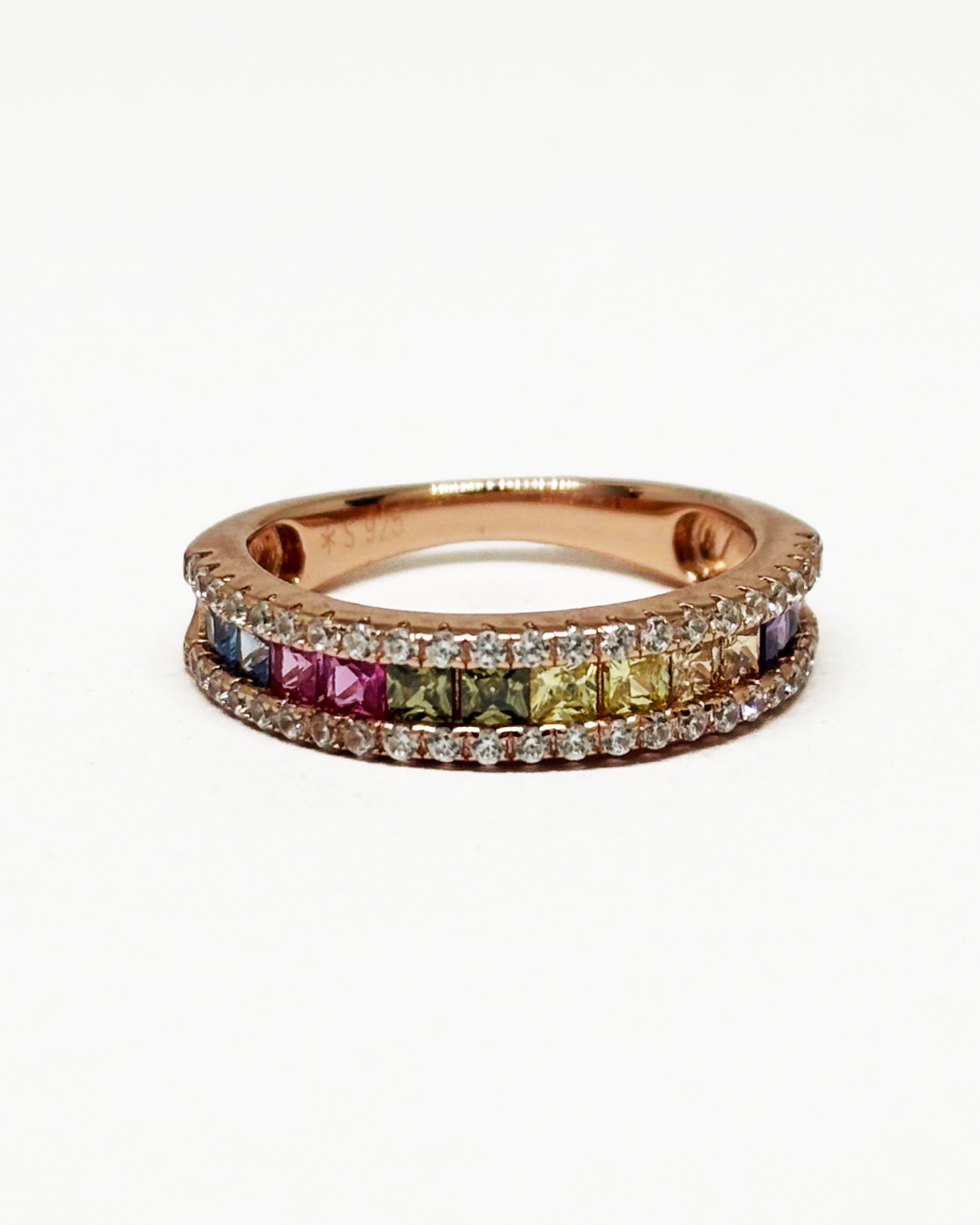 Rainbow Sapphire Rose gold Ring Band