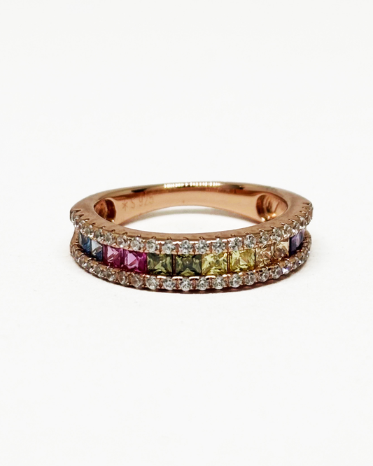 Rainbow Sapphire Rose gold Ring Band