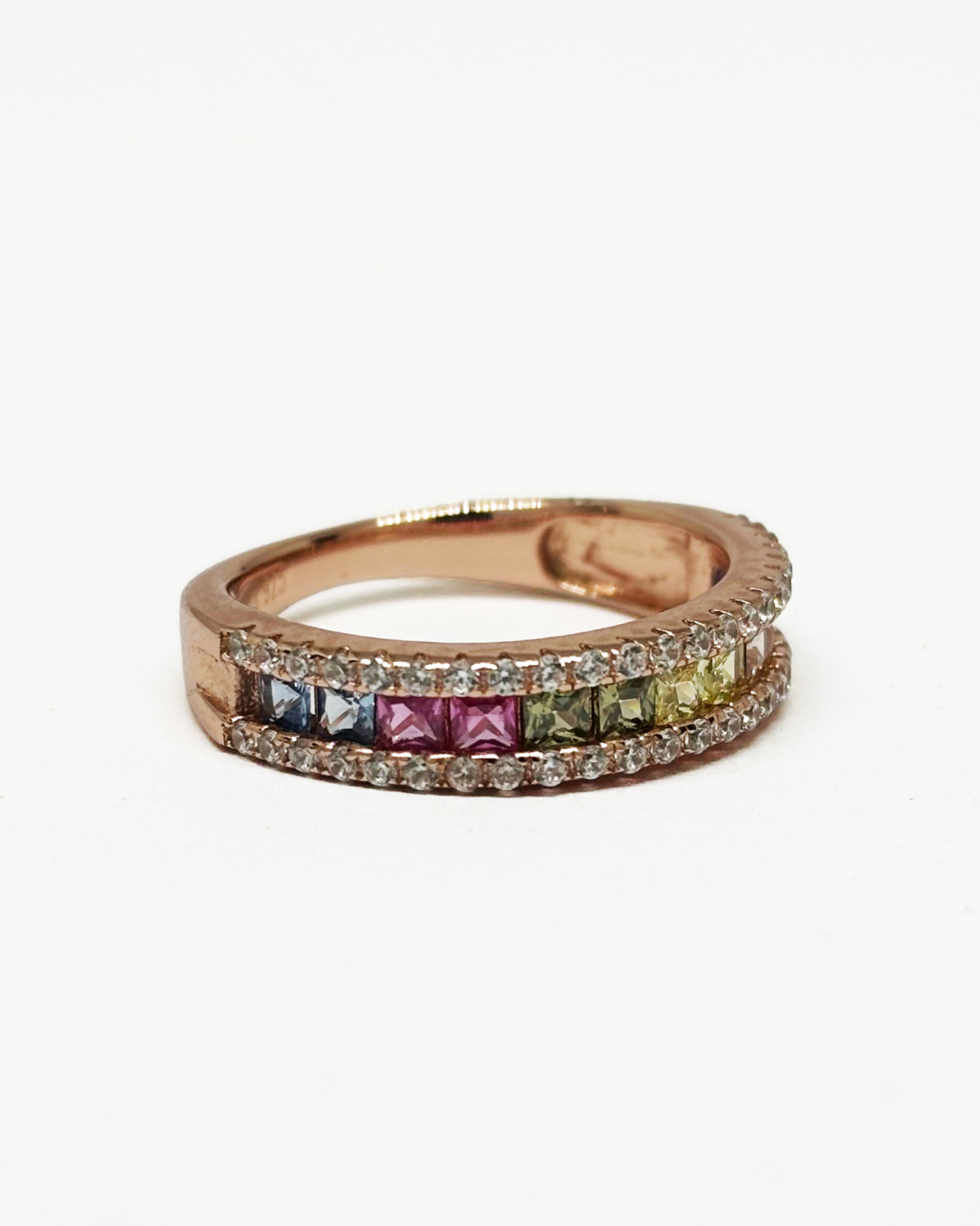 Rainbow Sapphire Rose gold Ring Band