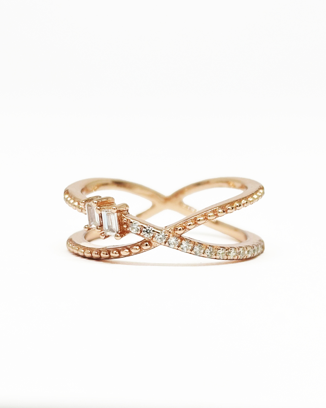 Criss Cross Baguette Rose Gold Ring