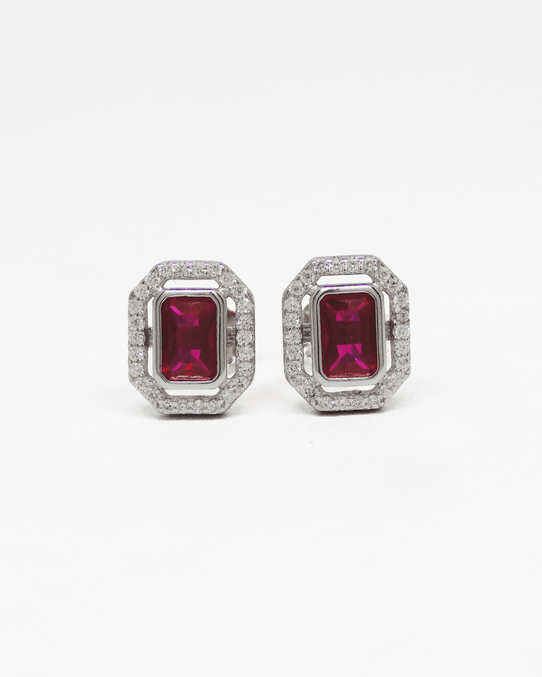 Rosy Baguetee Silver Earrings