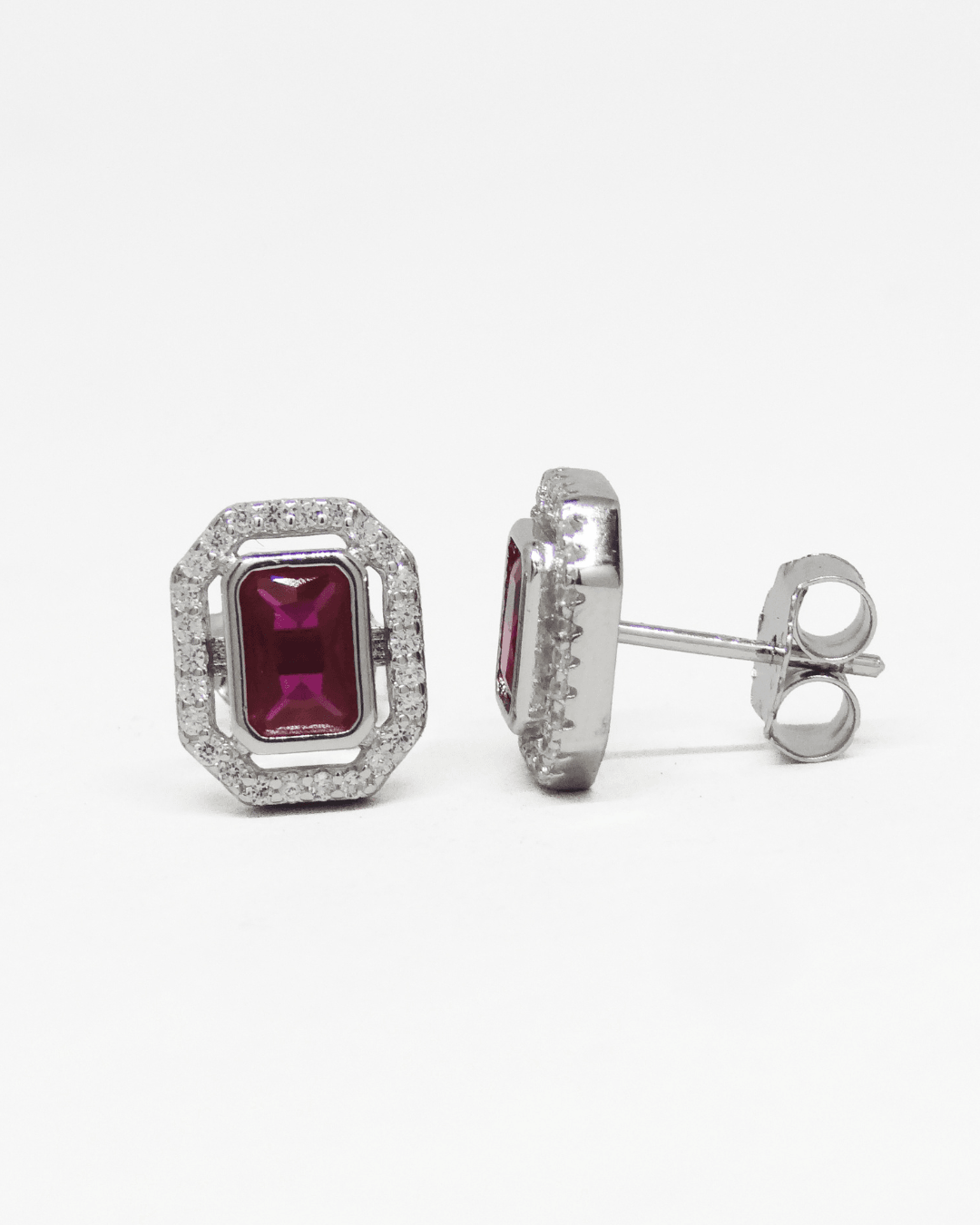 Rosy Baguetee Silver Earrings