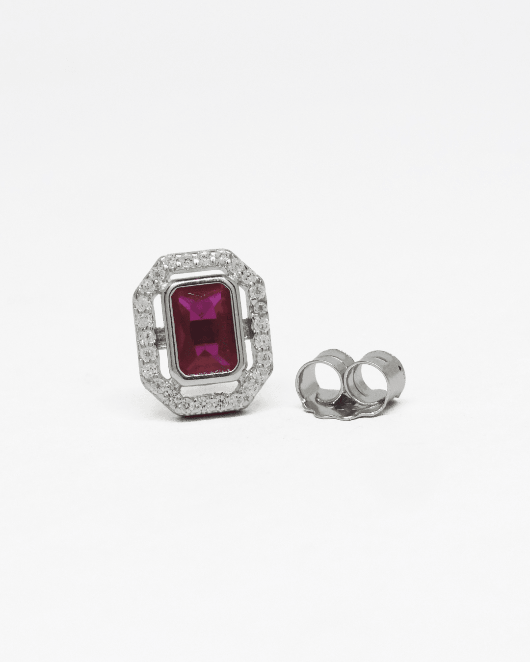 Rosy Baguetee Silver Earrings